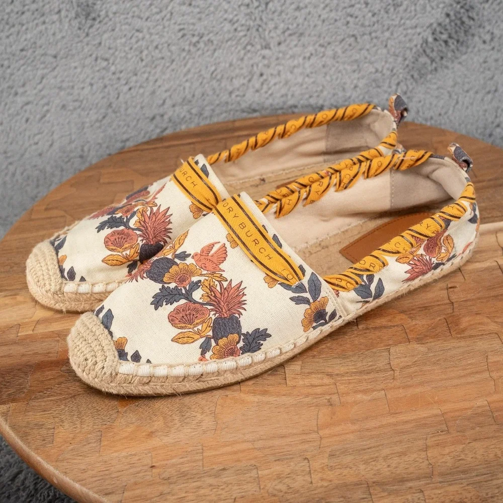 Tory Burch Grosgrain Whipstich Floral Espadrille Size 7 Summer Boho‎